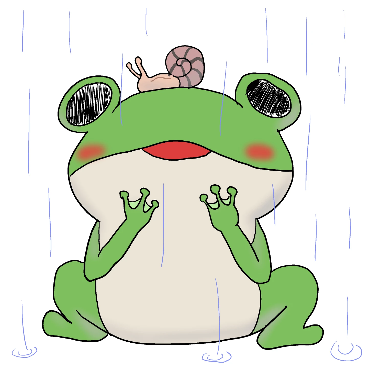 可愛いカエルとカタツムリのイラストです🐸