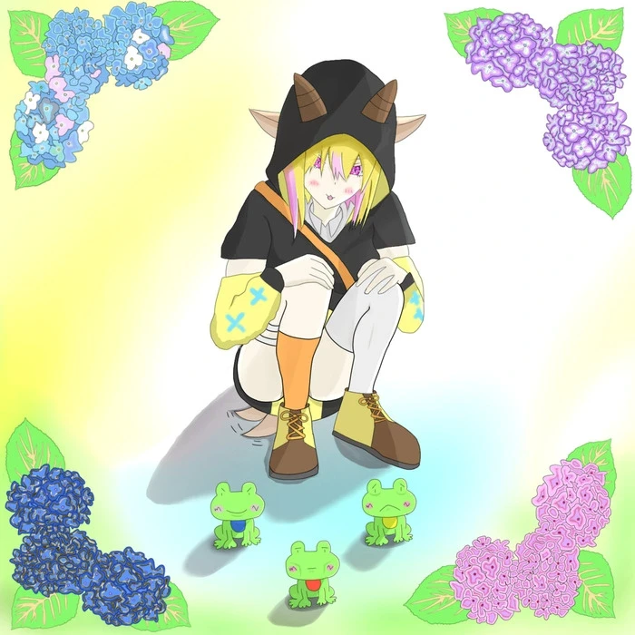 🐸紫陽花と作楽ちゃん🐸