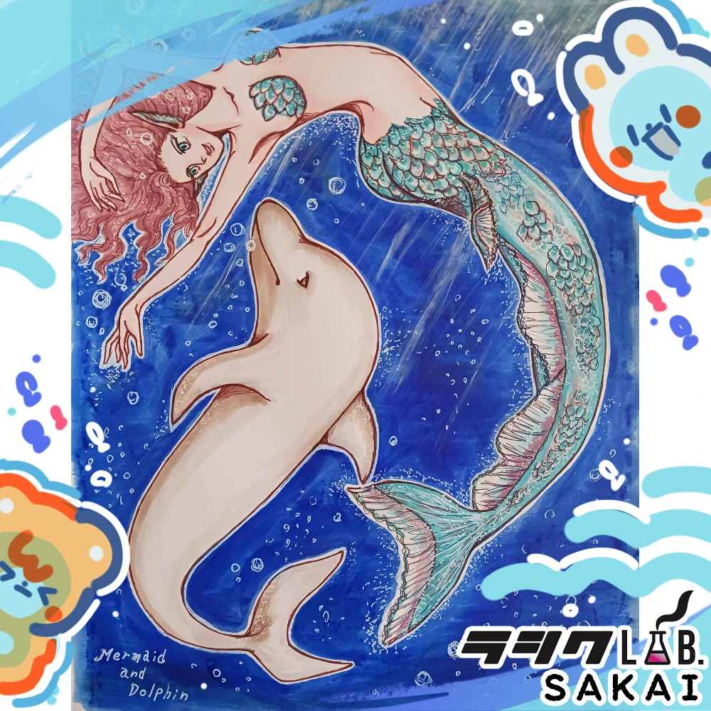イラスト：人魚とイルカ🧜‍♀️🐬