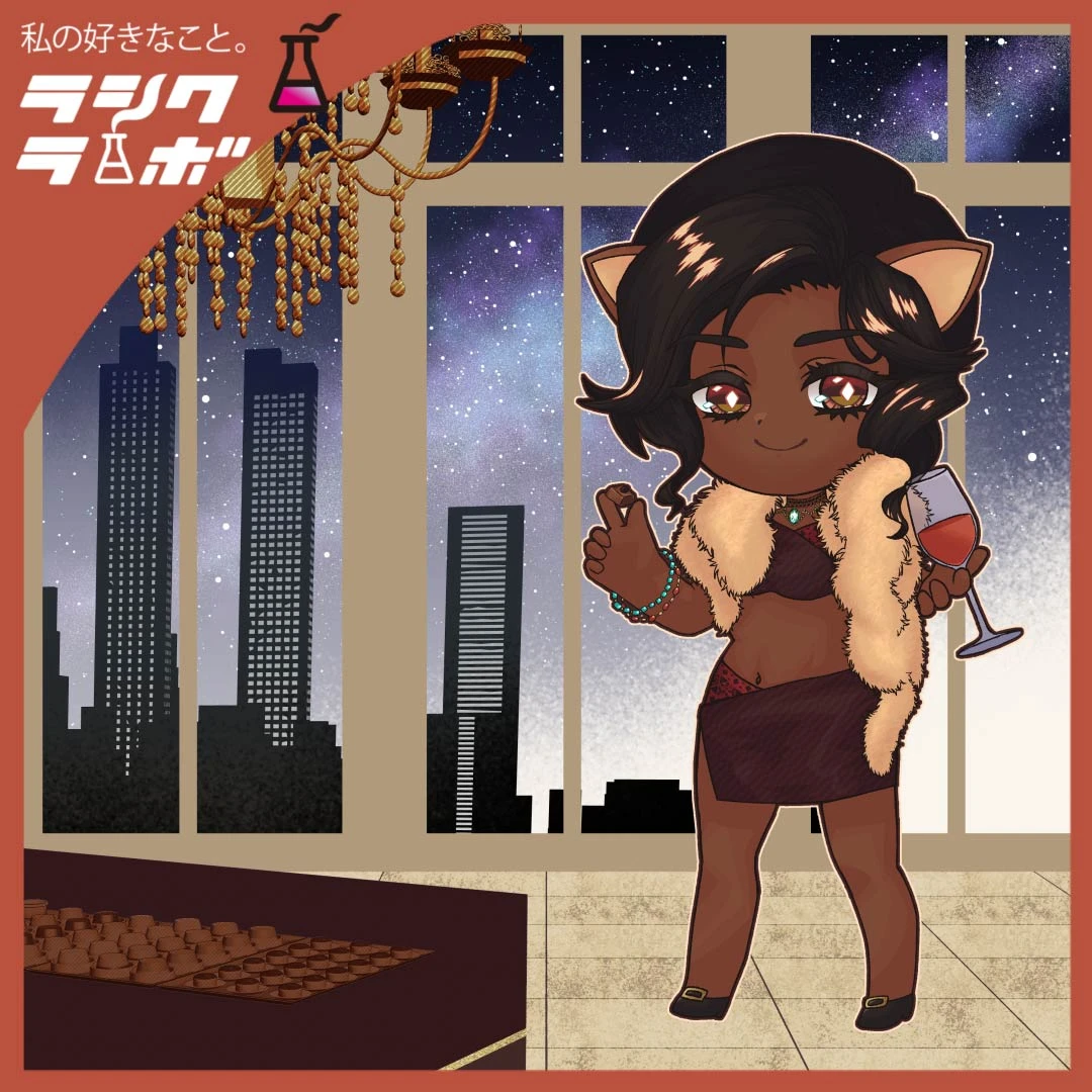 【イラスト紹介】夜景を背に微笑む大人な猫耳レディ🌙