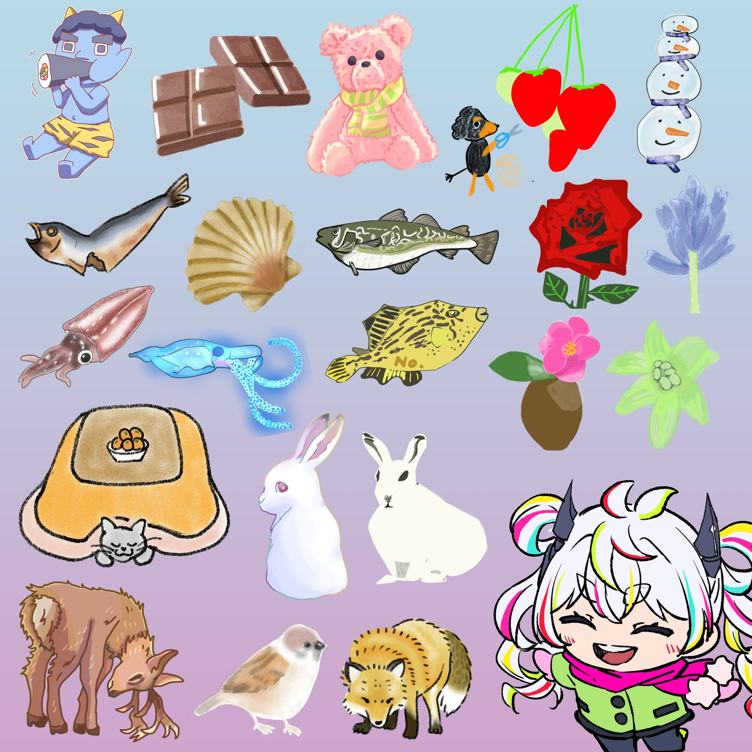 今月描いていただいたテーマイラストたちです😆🖊️✨