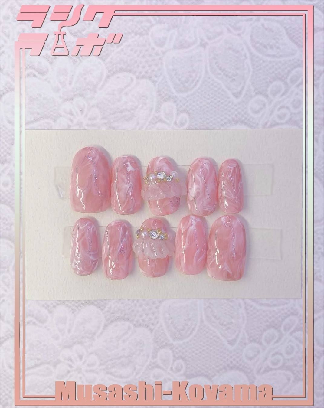 ピンクマーブルフリルのネイルチップ🌸